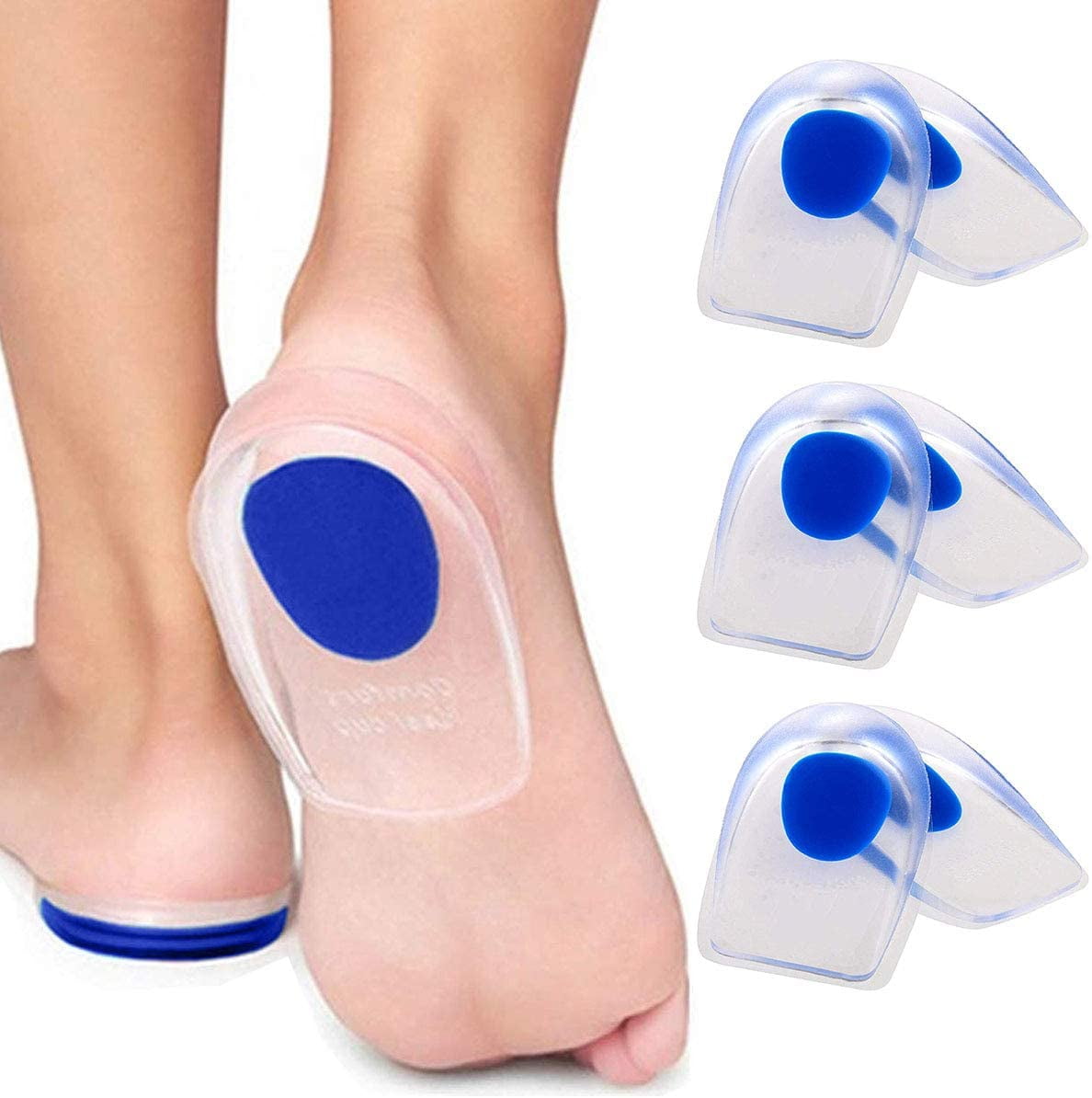 3 Pair Gel Heel Cups Plantar Fasciitis Inserts Silicone Gel Heel Pads
