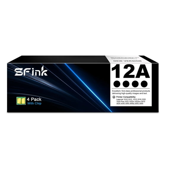 12A  Q2612A Toner Cartridges  Compatible for HP 12A for  Laserjet  1010 1018 1020 1022n 1022nw 3015 3050 3052  3055 Printer  (4 Pack Black)