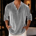 thumbnail image 4 of Men's Solid Color Long Sleeve Casual Shirt Button Pockets Round-Neck Top Fashion Workout Outdoor Basic Pullover Winter Clothing, 4 of 6