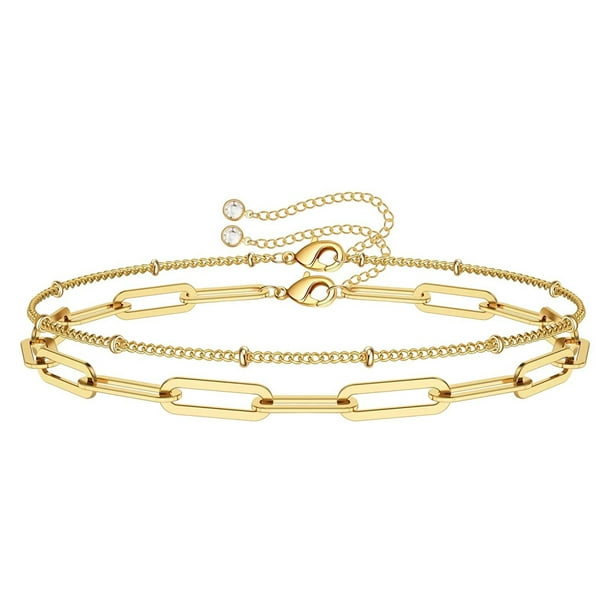 Dainty Gold Bracelets for Women, 14k Gold Filled Adjustable Layered Bracelet  Cute Gold Bracelets for Women Jewelry 