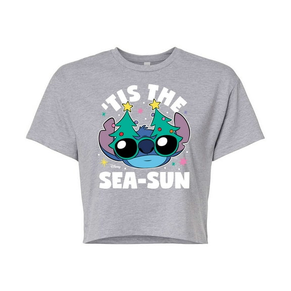 Lilo & Stitch - Tis The Sea Sun - Juniors Cropped Cotton Blend T-Shirt