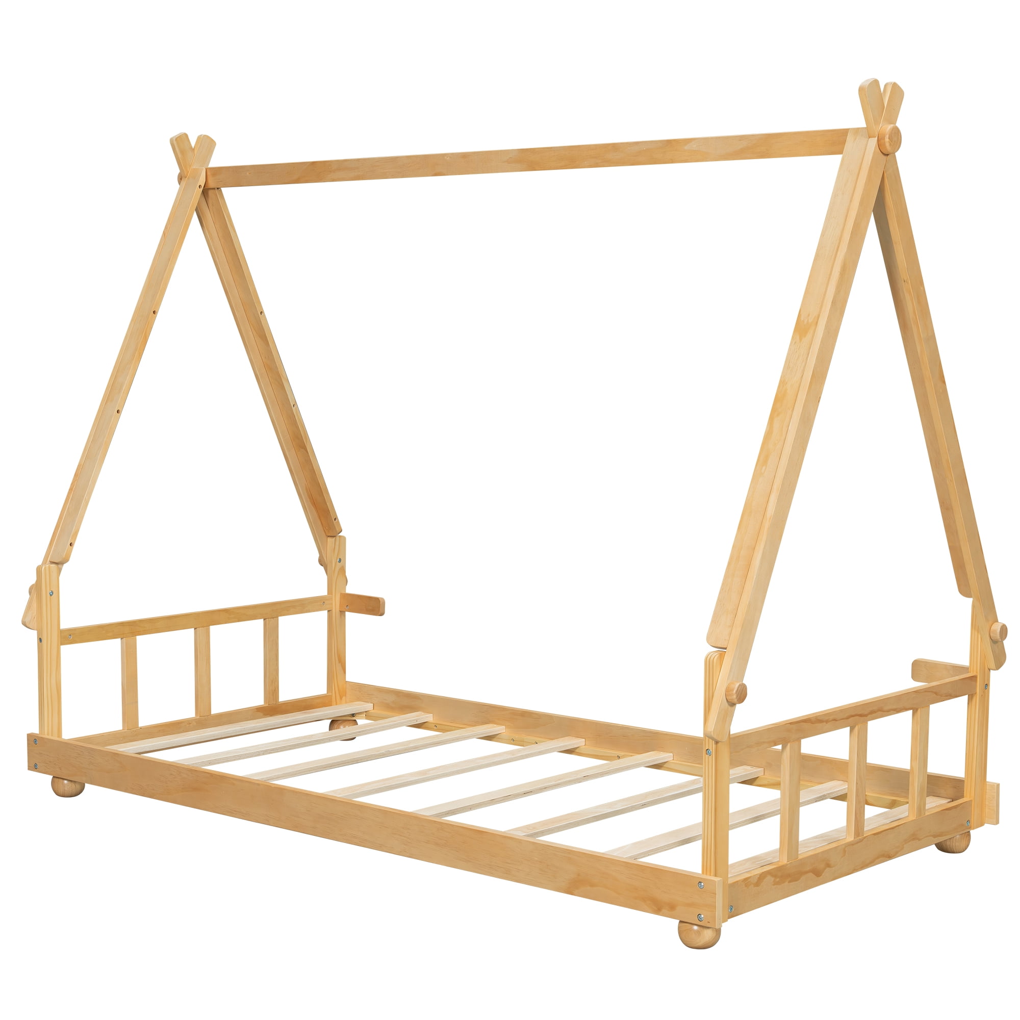 House Bed Twin Size, Wooden Floor Bed Frame with Detachable Tent and Skylight Light, MDF+LVL Construction for Kids Bedroom and Playroom, White