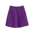 thumbnail image 5 of Women's Plus Size Solid Color Elastic Waist Shorts Stretchy Jacquard Pattern Side Pockets Casual Bottoms Purple, 5 of 6