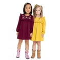 thumbnail image 2 of Wonder Nation Toddler Girls' Embroidered Ruffle Dress with Long Sleeves, Sizes 12M-5T, 2 of 10