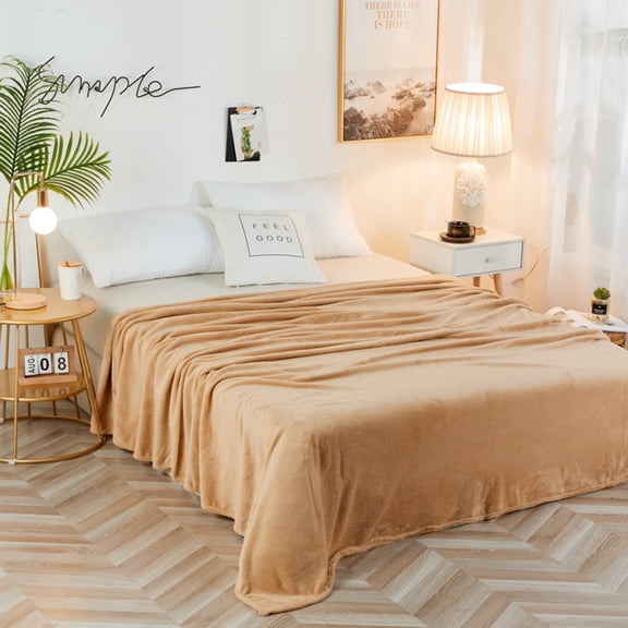 DEEPCRAFF 1Pc Khaki Flannel Blanket Made of Lightweight Warm Coral Fleece for Home Comfort