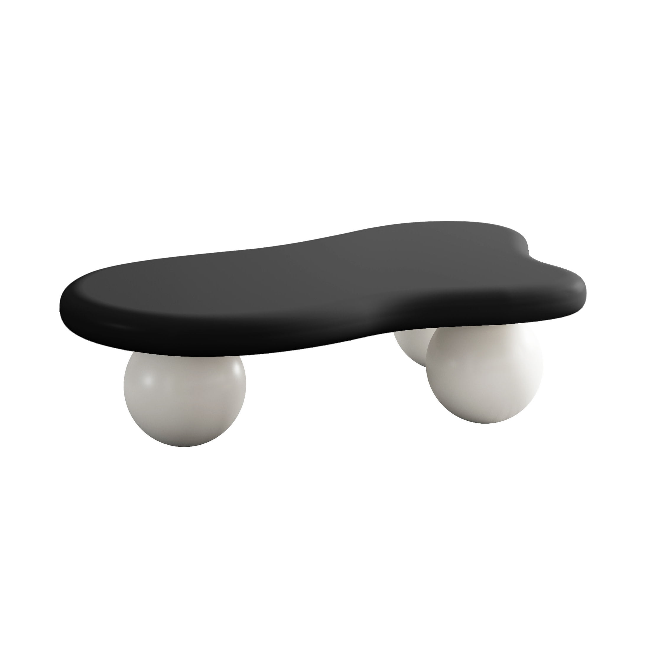 Noble House 40" Cloud Shaped Coffee Table with Ball Legs, Modern Aesthetic Accent Table for Living Room, Black Top White Legs