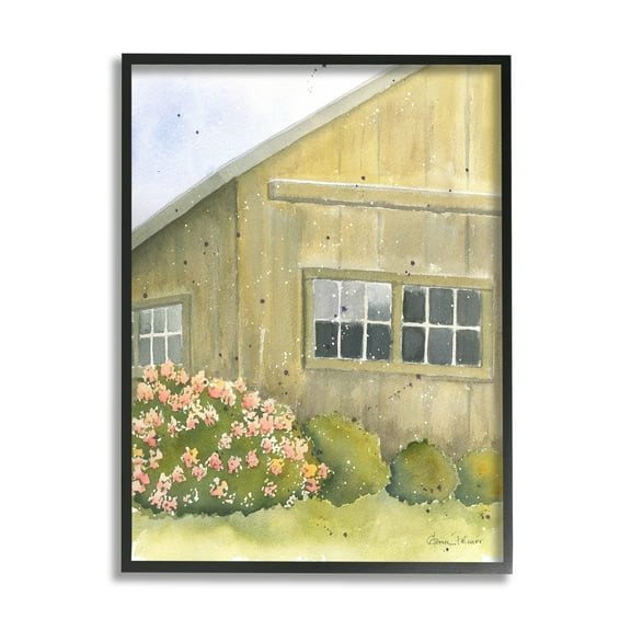 Stupell Industries Cottage Floral Bushes Painting Landscape Painting Black Framed Art Print Wall Art