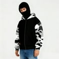 thumbnail image 6 of Homeyce Men's Balaclava Double Hoodie Sweatshirt with Built-In Eye Mask Zip Up Zip Camo Jacket Double Hooded Wind-Resistant Transition Jacket Balaclava Outdoor Athletic Hip Hop Y2k Streetwear,3XL, 6 of 6