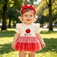 thumbnail image 6 of Karoyedx Baby Girl Summer Dress Newborn Infant Baby Girl Smocked Bubble Summer Short Sleeve Romper Dress Bow Onesie + Headband Red Size,12-18 Months, 6 of 8