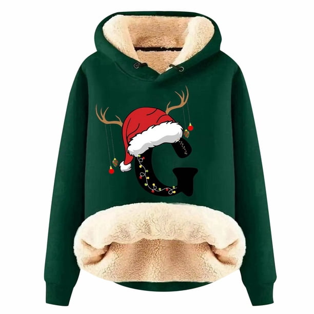 WILLBEST Sudadera con Capucha y Estampado Navideño de Mujer, con Espalda de Lana, Cálida, de Lana, Ideal para El Invierno Modelo 1097 X-Grande