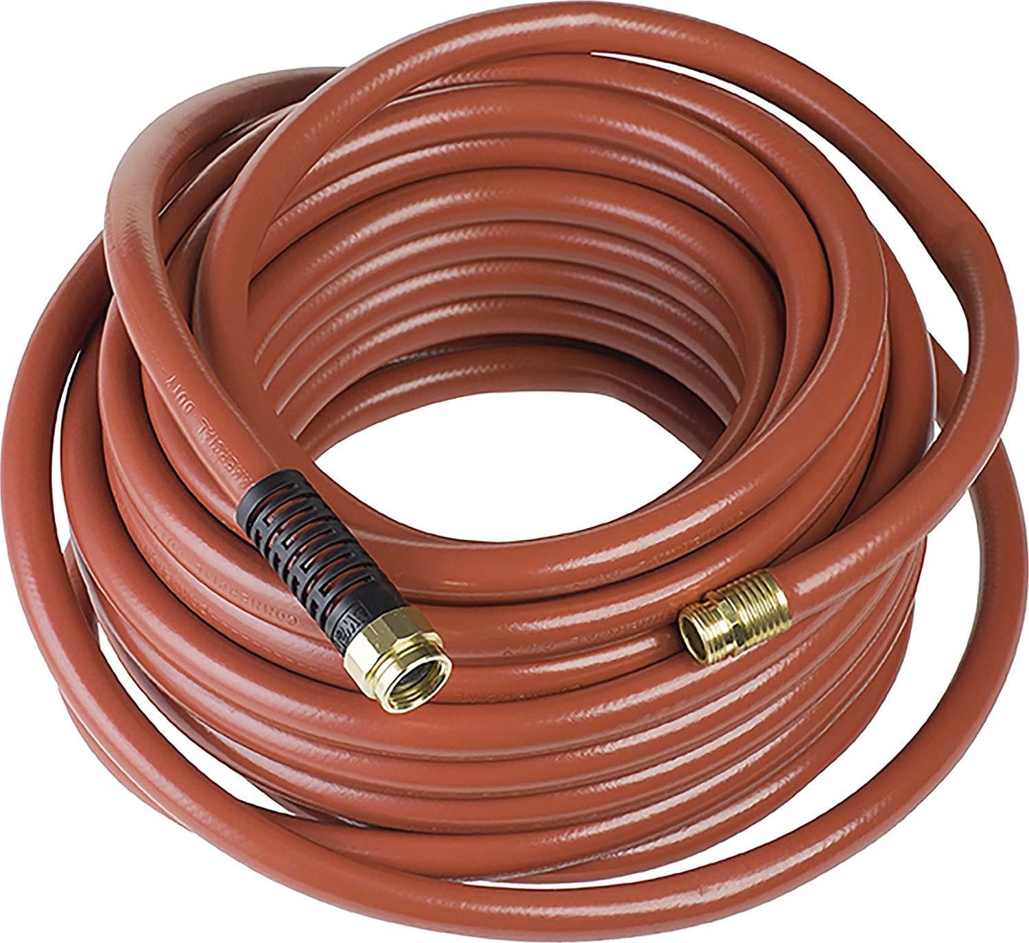 3/4 in ID x 100 ft L Garden Hose, PVC Tube, Red, Aluminum x Aluminum Fitting