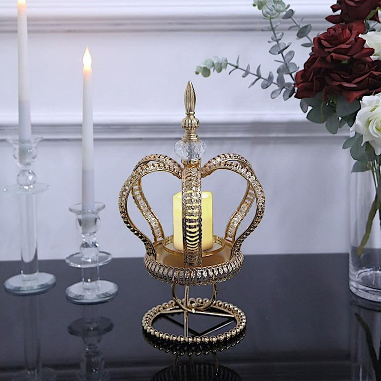 Efavormart 2 Pack Gold/Black Metal with Acrylic Crystal Tealight Votive  Candle Holders For Wedding Centerpiece Table Decor - 7/11 