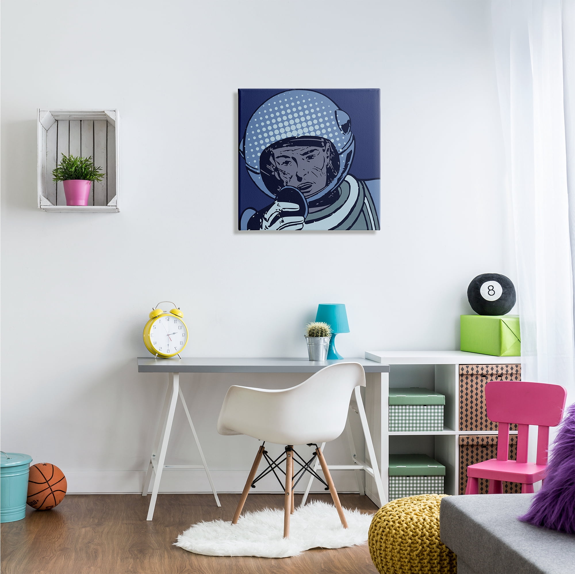 Stupell Industries Vintage Astronaut Portrait Retro Blue Pop Space Helmet Outer Space Painting Gallery Wrapped Canvas Print Wall Art, 24 x 24