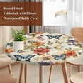 thumbnail image 5 of Flowers Butterfly Round Fitted Table Cover Leaf Floral Retro Waterproof Table Cloth with Elastic Edge Wipeable Tablecloth for Picnic Camping Party Fits 36"-44" Diameter, 5 of 8