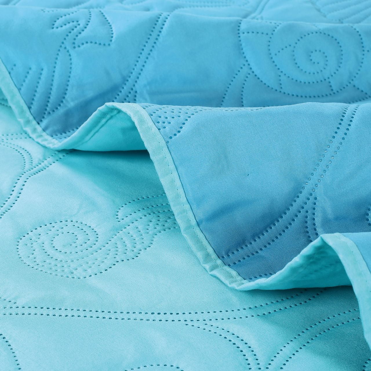 3 PCS Shell & Seahorse Stitched Pinsonic Reversible All Season Soft Microfiber Bedspread Quilt Coverlet Oversize Turquoise Color Queen Size