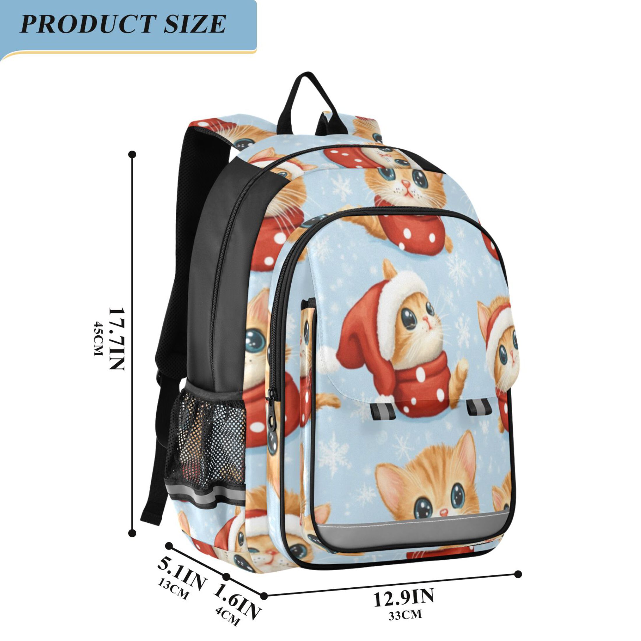 Backpack 12.9 *5.1 * 17.7 Inches Outing Backpack, Shopping Backpack, Travel Backpack Santa Hat Cat