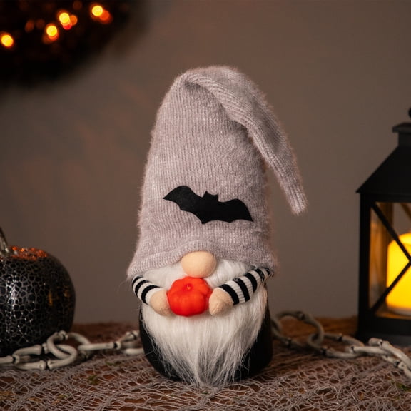 Northlight Standing Gnome with Pumpkin and Bat Hat Halloween Figurine - 9.5"