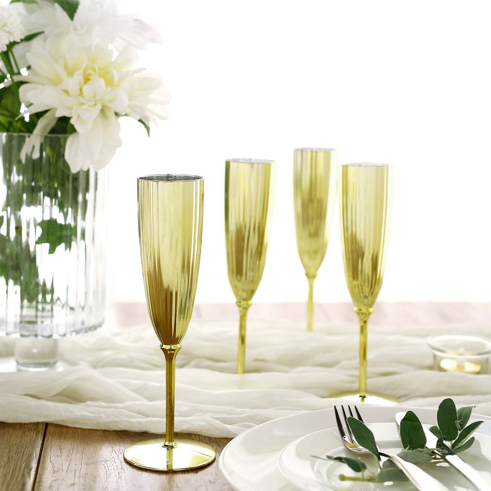 50 Gold Champagne Glasses Tent Style Ivory place cards 4.25" x 1.75 folded 