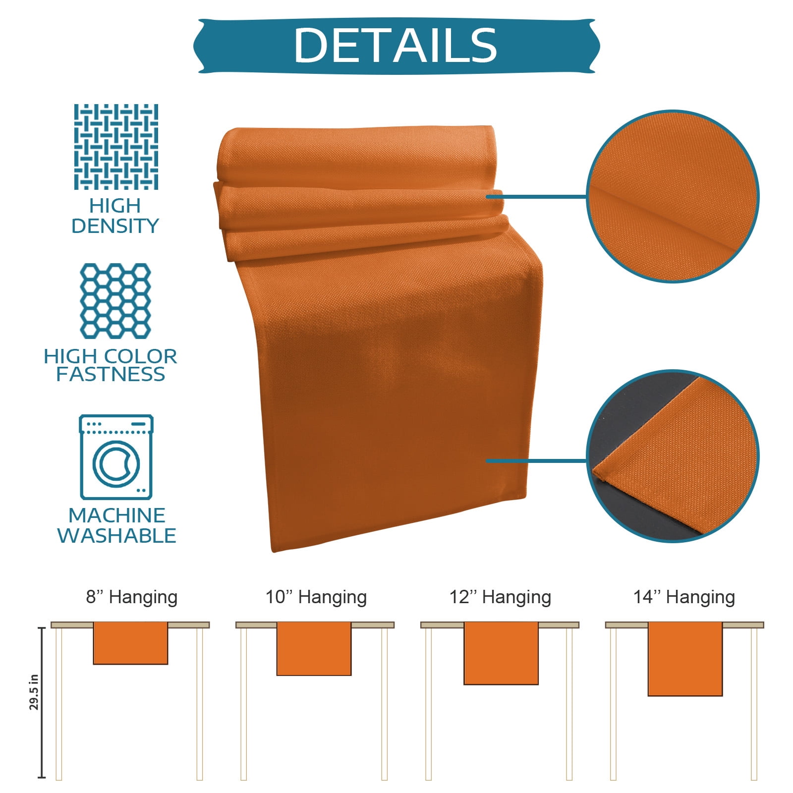 ERUNPONLY Orange Table Runner - 48 Inch Long Pure Orange Cotton and Linen Blended Dress Scarves Farmhouse Table Runner for Kitchen Dining, Coffee Table, 13" x 48"
