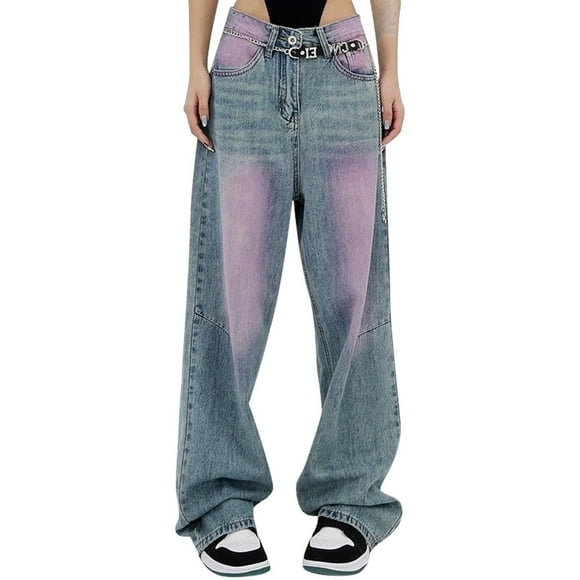 Clearance! SNOWSONG Boyfriend Jeans for Women, Baggy Jeans for Women High Waist Jeans Vintage Loose Wide Leg Denim Pants Teen Girls Hiphop Streetwear One Pack Purple S