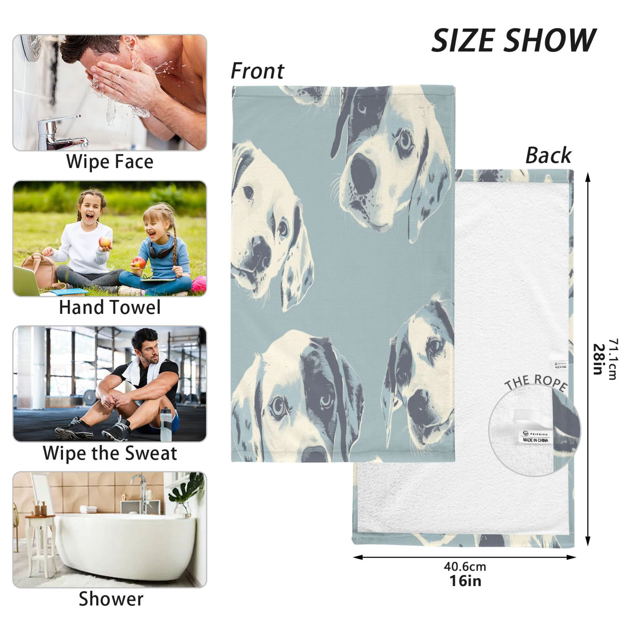 Cotton Towel Two-Piece 16x28 Inch One Sizex2 Face Towel Set Towel Set Cotton Hand Bath Towel Bathroom Beach Black and White Gog Face
