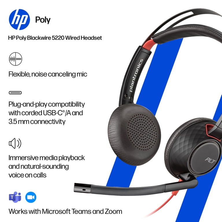Poly Blackwire 5220 Stereo USB-C Headset +3.5mm Plug + USB-C/A