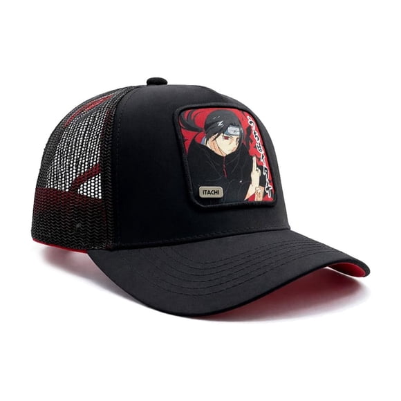 NARUTO Gorra trucker Itachi Uchiha roja y negra ajustable unisex visera curva