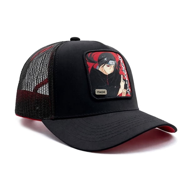 NARUTO Gorra trucker Itachi Uchiha roja y negra ajustable unisex visera curva