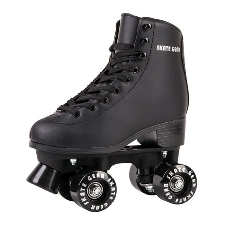 Cal 7 Roller Skates for Indoor & Outdoor Skating, Faux Leather Boot with Quad Design, Adults & Kids (Black, Youth (Best Roller Skates Brands In India)