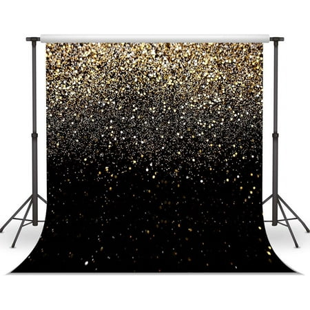 Image of 8x8FT Gold Backdrop Glitter Backdrop Gold Spots Bokeh Backdrop Black and Gold Backdrop Wedding Backdrop Gold