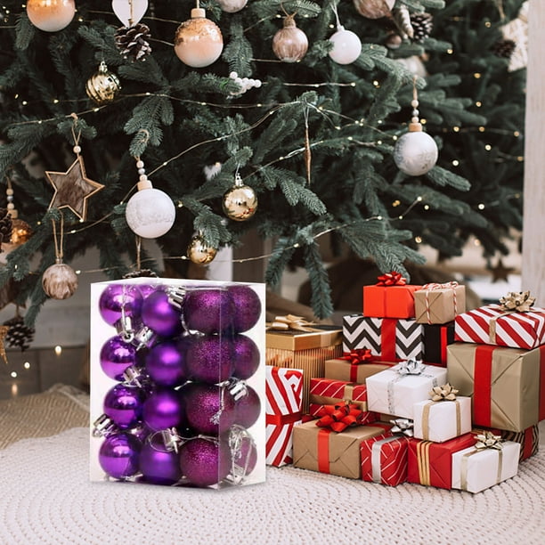 Fiudx Adornos Navideños de Bolas, Plástico Irrompible, con Purpurina Multicolor y Acabado Mate, Elegante Decoración para Árbol, Decoración para Fiestas, Juego de 24 Piezas, 3 Cm, Irrompibles.