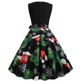 thumbnail image 4 of HKEJIAOI Robes de Cocktail Cadeau d'Anniversaire Noël Femmes Rétro Imprimé Patchwork Sans Manches Soirée Col Rond Fermeture Éclair Fête Bal Vintage Robe Économies Liquidation Vert, 4 of 6