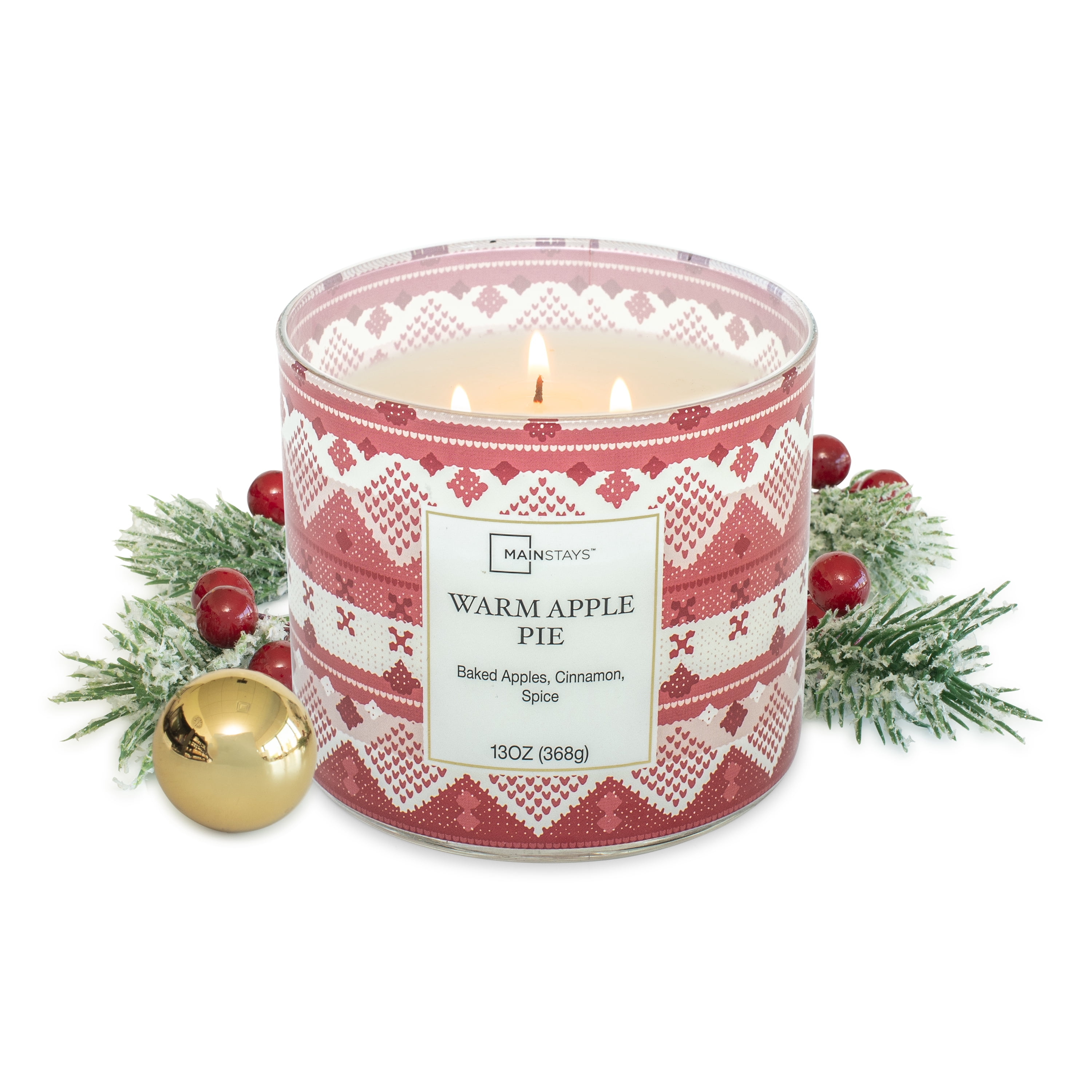 Mainstays Scented 3-Wick Jar Candle, Warm Apple Pie, 13 oz.