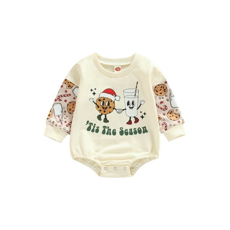 

Meihuida Baby Girls Boys Casual Romper Long Sleeve O Neck Christmas Cartoon Print Romper