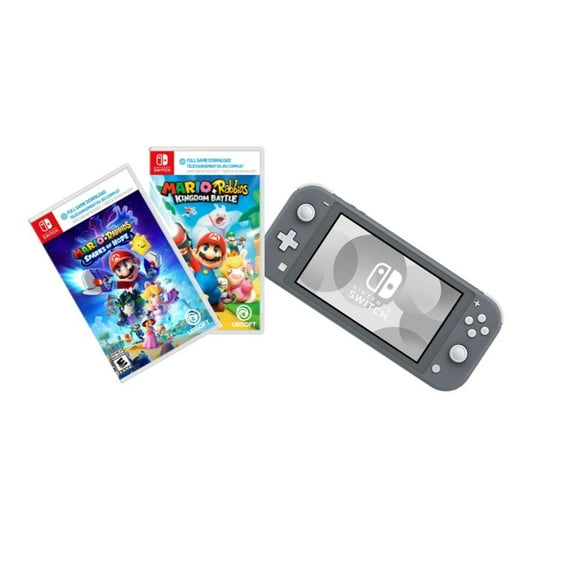 New Nintendo Switch Lite Region Free Bundle, Gray Console with Mario   Rabbids: Kingdom Battle and Mario   Rabbids: Sparks of Hope
