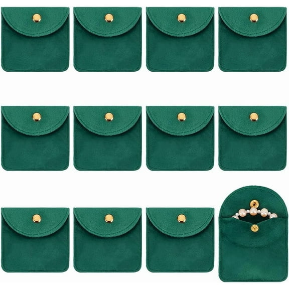 12Pcs Jewelry Pouches Soft Velvet Jewelry Pouches Green Jewelry Gift Bags with Snap Button Rectangle Portable Storage Bag for Rings Necklaces Earrings Bracelets Organizer DIY