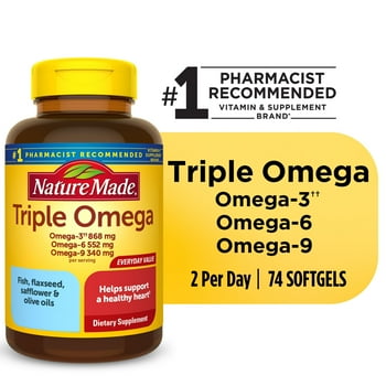 Nature Made Triple Omega 3 6 9 Softgels, Dietary Supplement, 74 Count