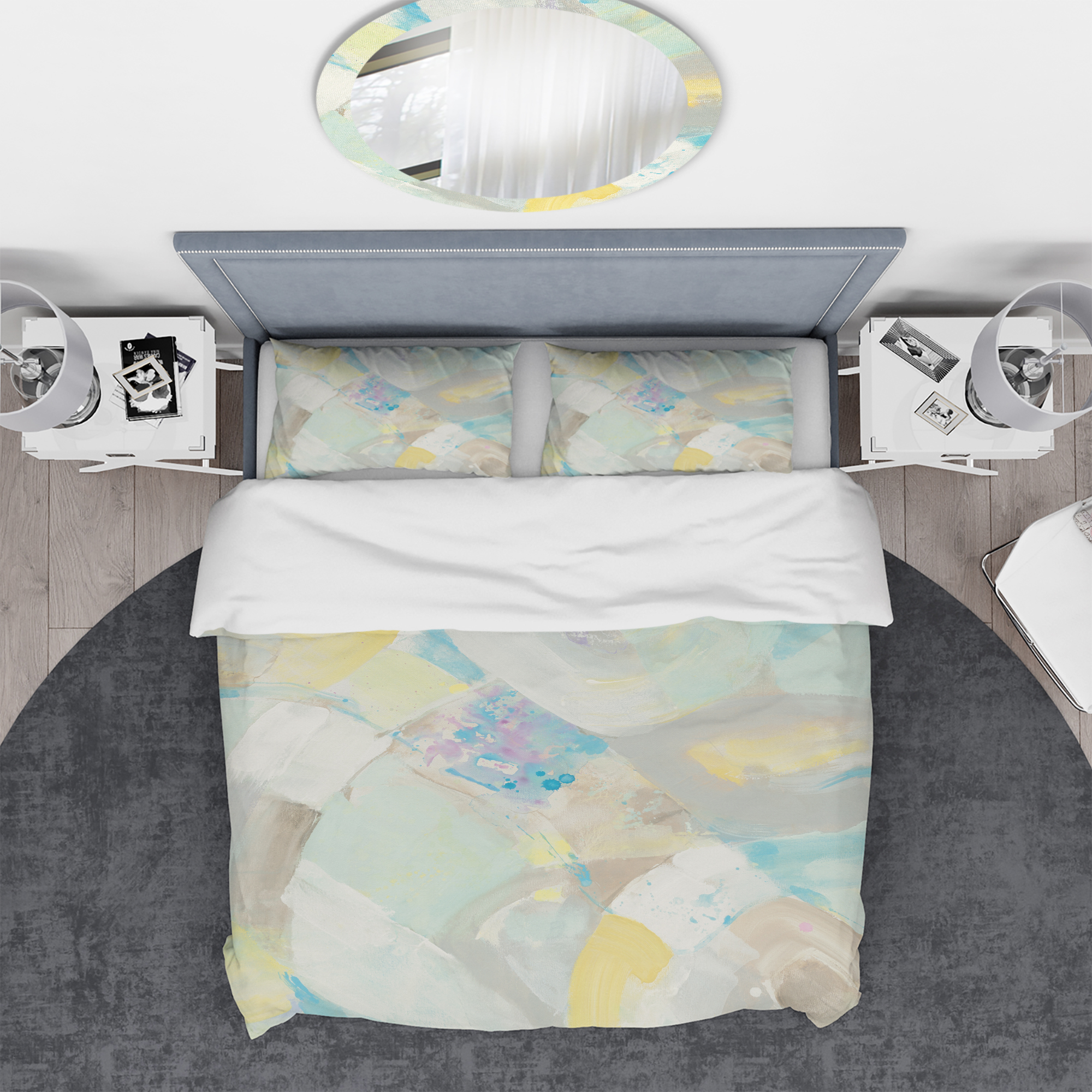 Designart 'Abstract Compositions of Pastel Blue and Green' Geometric Duvet Cover Set