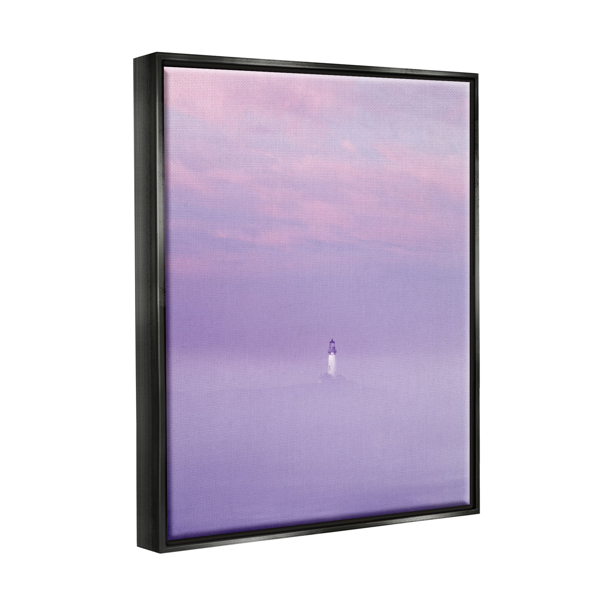 Stupell Industries Foggy Purple Lighthouse Nature Photography Black Floater Framed Art Print Wall Art, 25 x 31