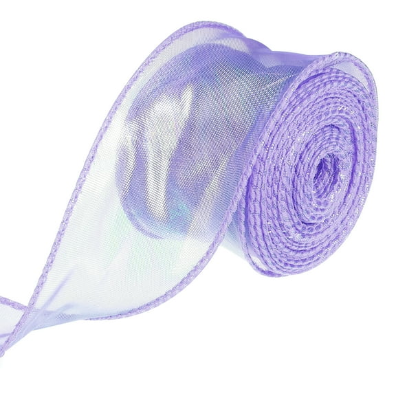 Uxcell Iridescent Organza Ribbon Laser Sheer Organza Wired Ribbon for Gift Flowers Bouquet Wrapping Purple