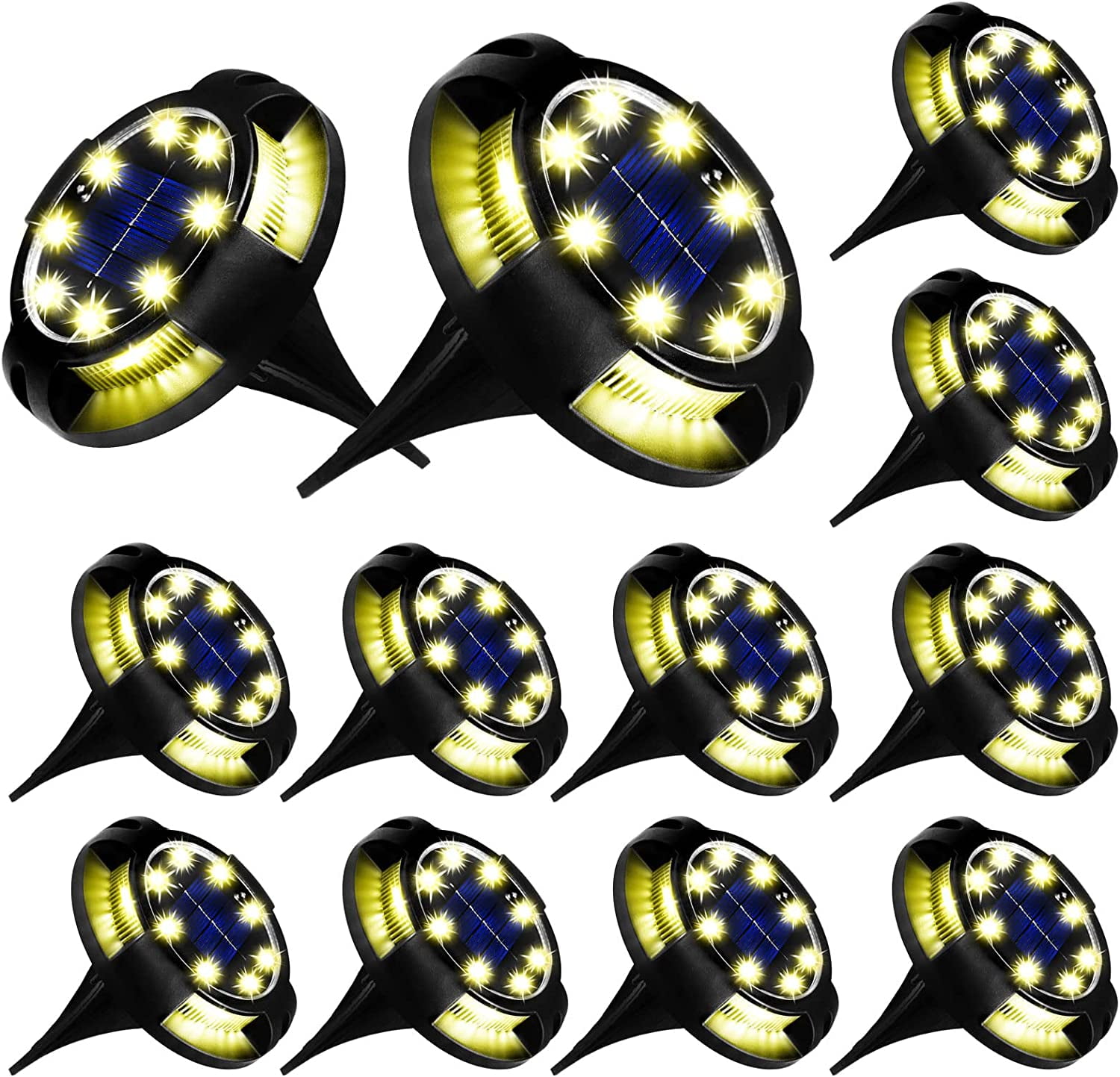 Solar Ground Lights Outdoor 12 Packs 12 LED Disk Lights Solar Powered