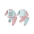 thumbnail image 2 of Toddler Baby Boys Fall Outfits 3 6 12 18 24 Months 2T 3T Letter Print Contrast Color Round Neck Long Sleeve Sweatshirts and Long Pants 2Pcs Clothes Set, 2 of 9