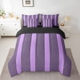 thumbnail image 3 of Castle Fairy Mid Century Thin Vertical Stripe Queen Bedding 7pcs,Retro Wide Band Bedding Comforter Set Queen,Black Lavender,Reversible, 3 of 7