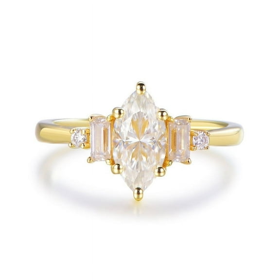 solitaire jewels 1.5CT Marquise Moissanite 5 Stone Engagement Ring For Women, 14K Yellow Gold
