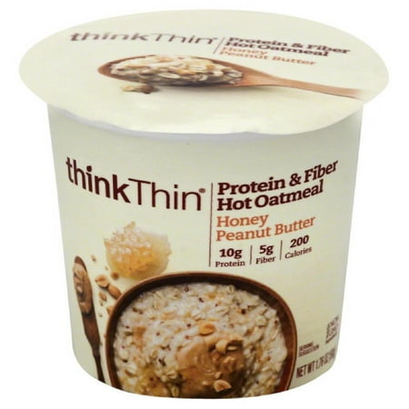 thinkThin Honey Peanut Butter Protein & Fiber Hot Oatmeal, 1.76 Oz (Pack of