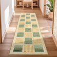 thumbnail image 1 of TUKDAK Washable Hallway Runner Rug 2x6 Checkered, Non Slip Low Pile Plaid Geometric Neutral Kitchen Rug Runner Green, Soft Modern Floor Carpet for Entryway Bathroom Larundry Room, 1 of 8