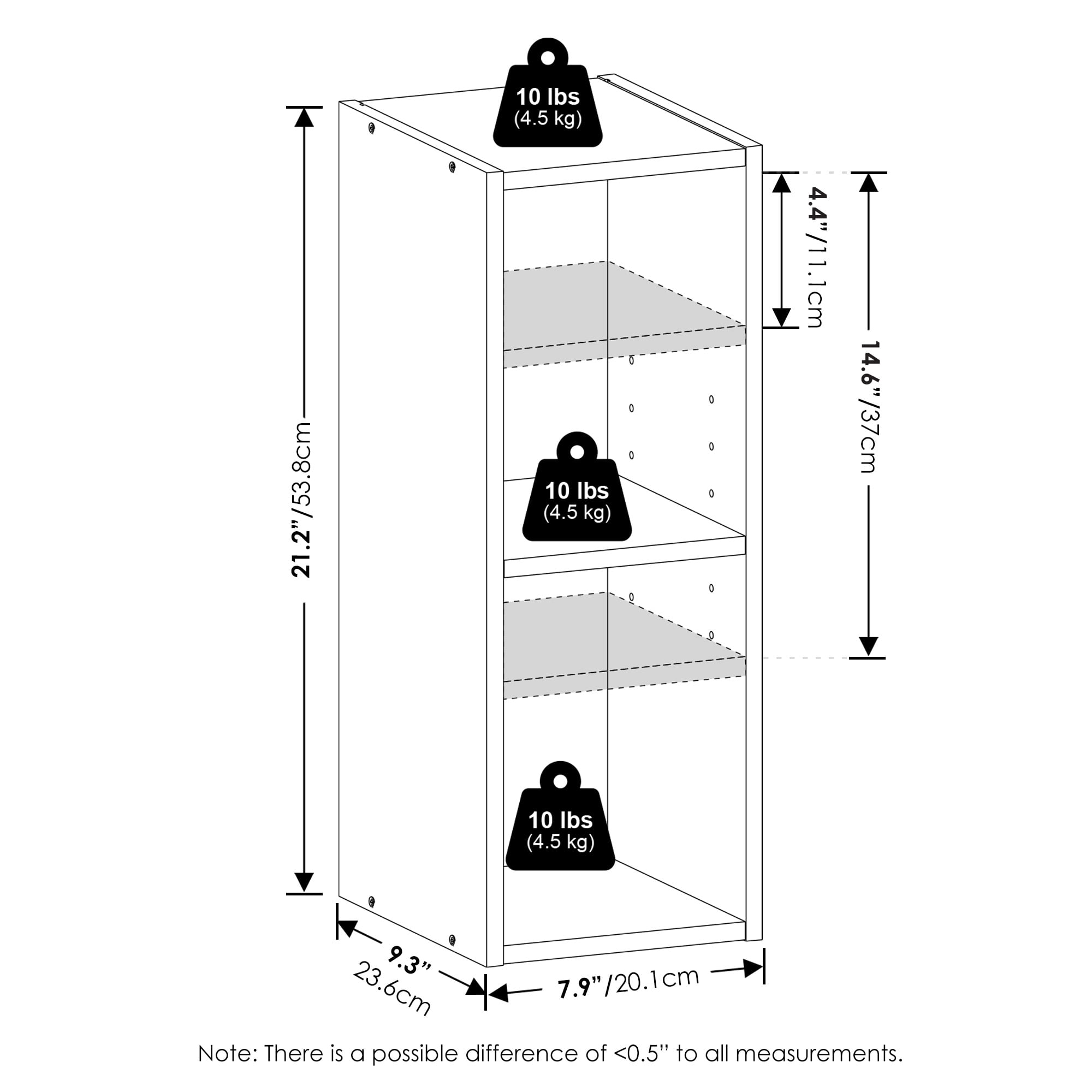 Furinno FULDA Book Shelf, 2-Tier Narrow Bookshelf, Bookcase with 8-In Width Storage Shelf, 9.3 x 7.9 x 21.2, for Living Room, Bedroom, Home Office, Darkwood