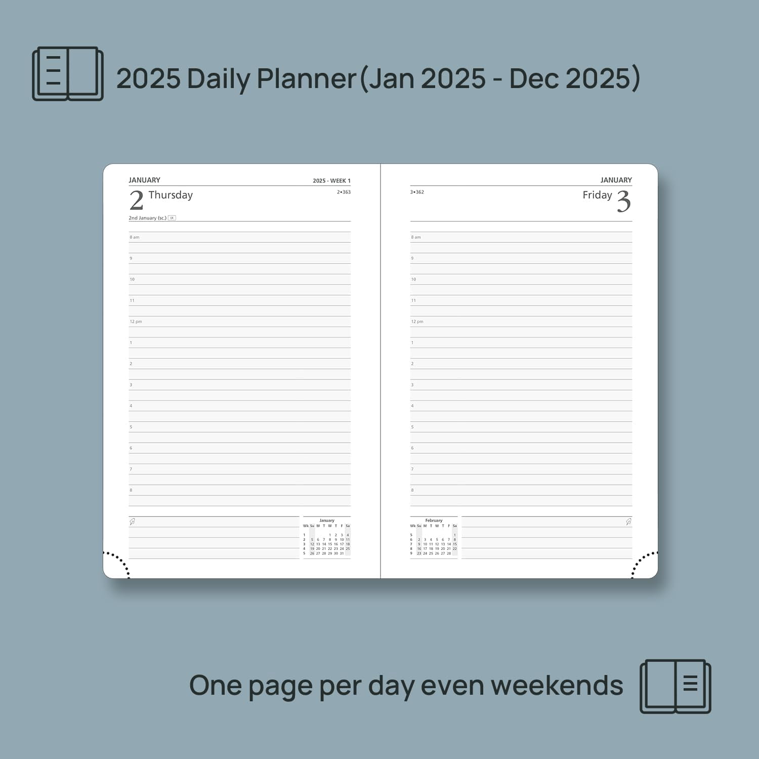 POPRUN 2025 Daily Planner A5-5.5" x 8.5" Planners & Appointment Book, Hardcover with Storage Pocket, Monthly Tabs, Pen Holder - Burgundy