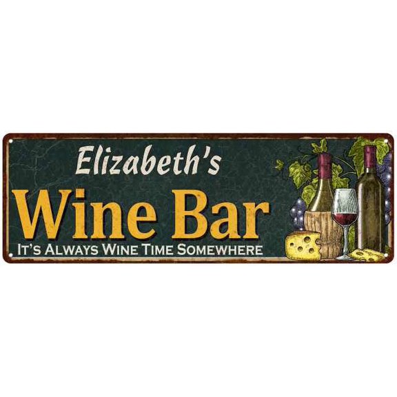 Elizabeth's Wine Bar Green Chic Sign Home Kitchen Decor 6x18 206180001006