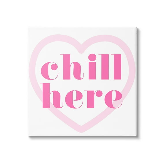 Stupell Industries Chill Here with Heart Typography Painting Gallery Wrapped Canvas Art Print Wall Art, 17 x 17